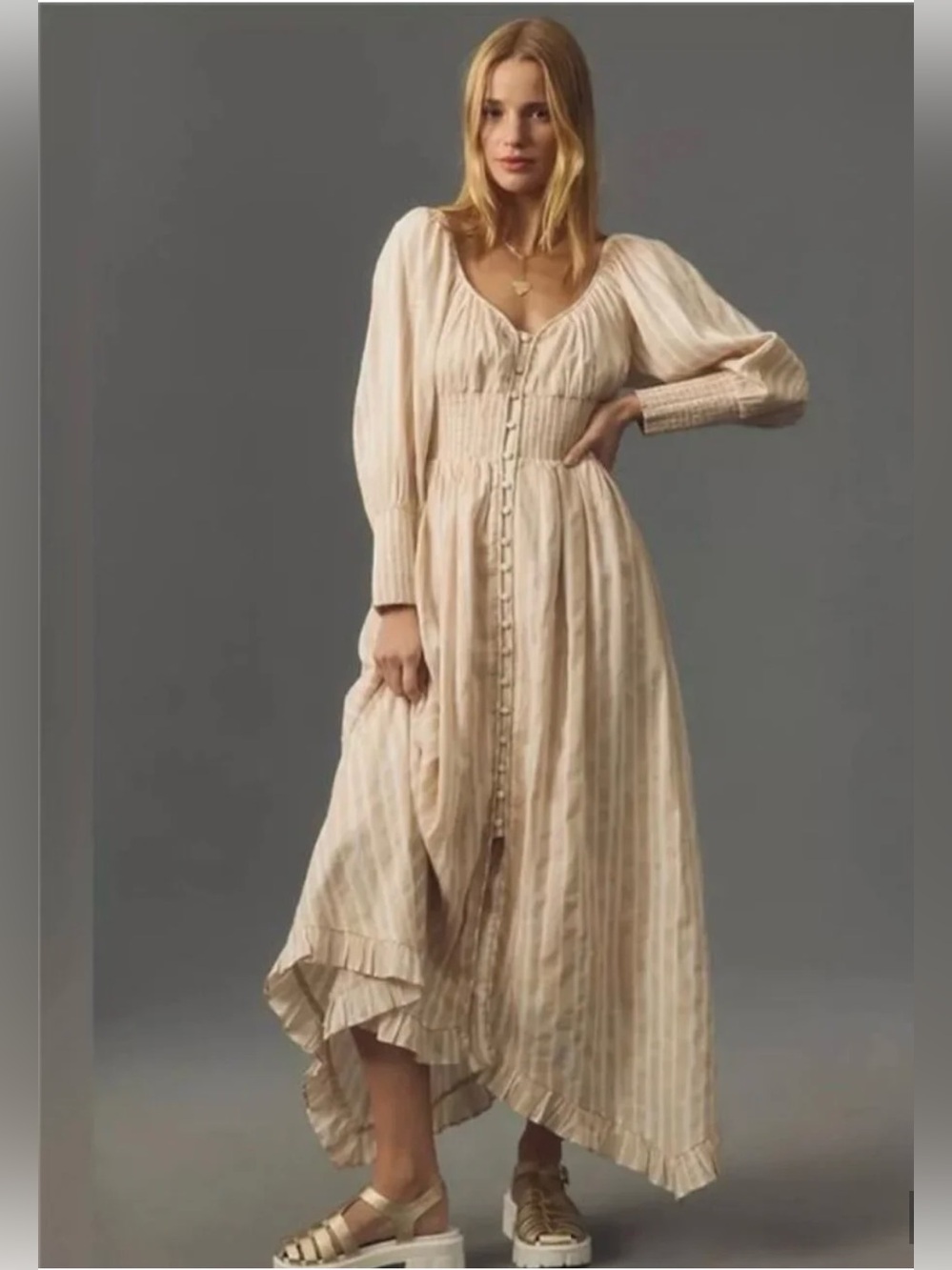 By Anthropologie Long-Sleeve
Smocked-Waist Stripe Maxi Dress size:LP